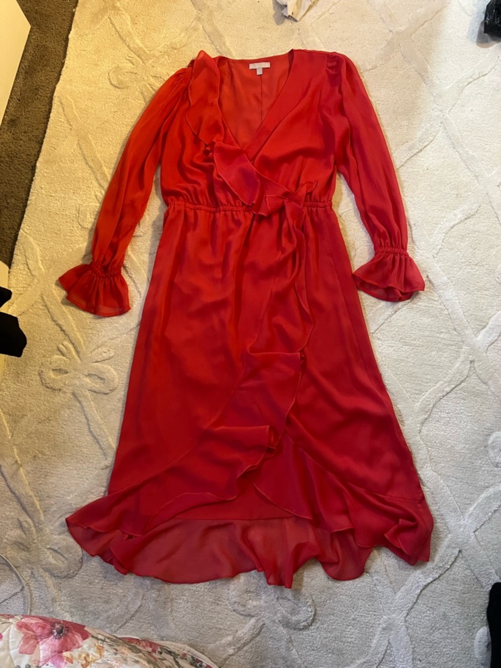 Chelsea28 Red Ruffle-Trim Wrap Midi Dress